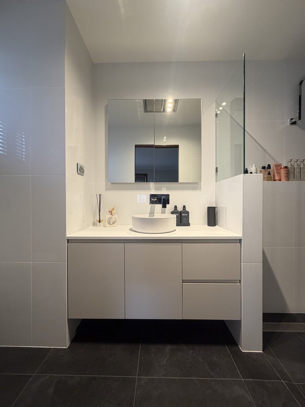Floating timber-look vanity